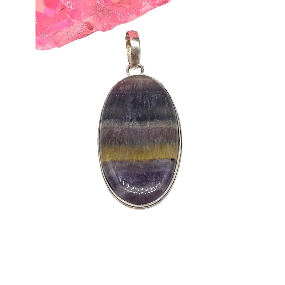 Rainbow Fluorite Necklace Pendant 925 Sterling Silver Overlay